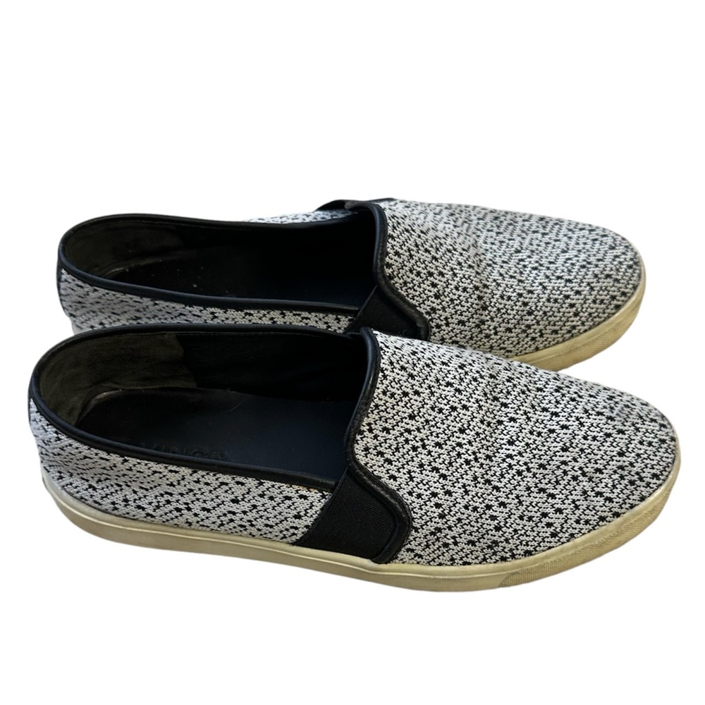 Vince 7 Blair knit sneakers slip on leather black white comfort flats stretch